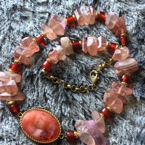 SALE!! Pink Aura Agate Necklace w/ Artglass & Lucite